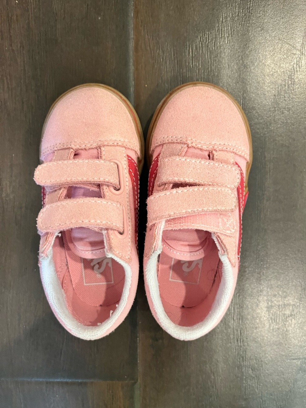 Vans Pink Kids' Velcro Sneakers with Red Stripe